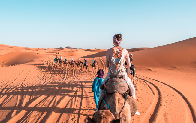 Φωτογραφία με καμήλες στην έρημο για το άρθρο Ταξίδι στο Μαρόκο